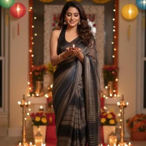 Ready to wear Georgette saree with halter blouse - Image 1