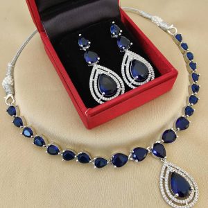 American Diamond Studded Necklace and Drop Earrings - Image 1
