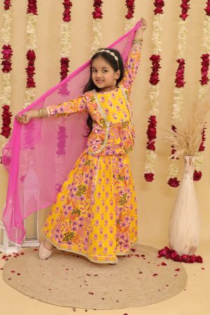 Girls Floral Printed Sharara Set - Image 7