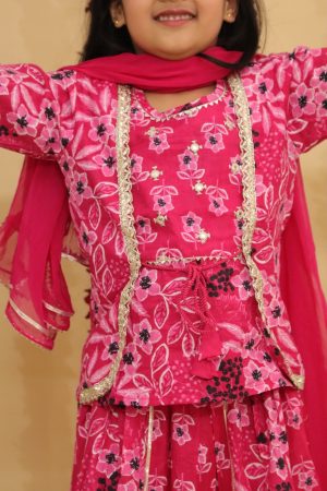 Girls Floral Printed Sharara Set - Image 6