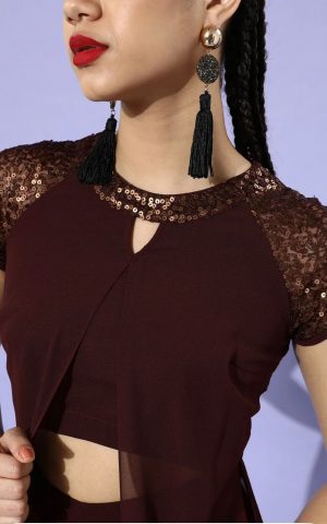 Women charming Maroon spline bling Jumpsuit - Image 3
