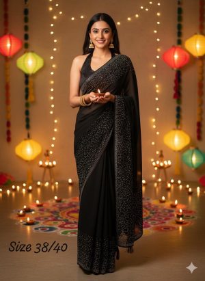 Saree adorned with stone embellishments - Image 1