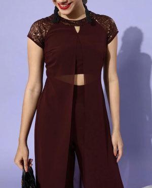 Women charming Maroon spline bling Jumpsuit - Image 4