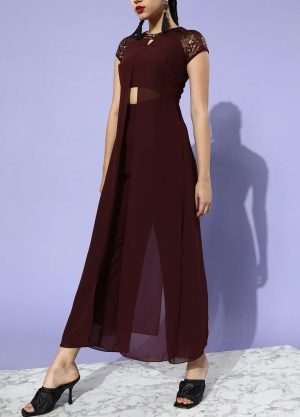 Women charming Maroon spline bling Jumpsuit - Image 1