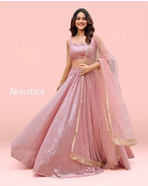 Stunning Pink Sequin Lehenga Set - Image 1