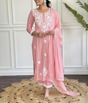 Chikankari Straight Kurta, Pant and Dupatta Set - Image 1