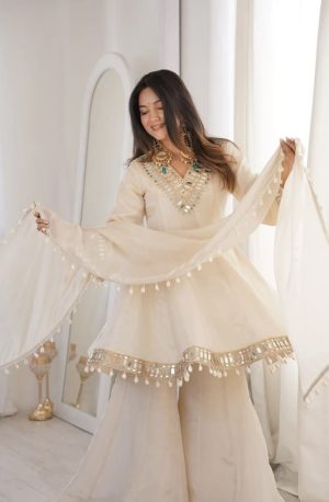 Mirror work Kurti with Sharara & dupatta - Image 2
