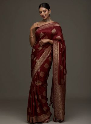 Satin Buti Stonework Saree - Image 1