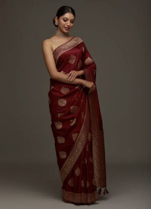 Satin Buti Stonework Saree - Image 4