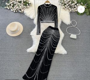 Stunning Party Wear Swarovski Crop & Skirt Co-Ord - Image 2