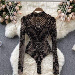 Mock-neck Stretchable Bodysuit - Image 2