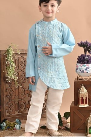 Embroidered Angrakha Kurta Set - Image 1