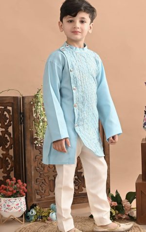 Embroidered Angrakha Kurta Set - Image 5