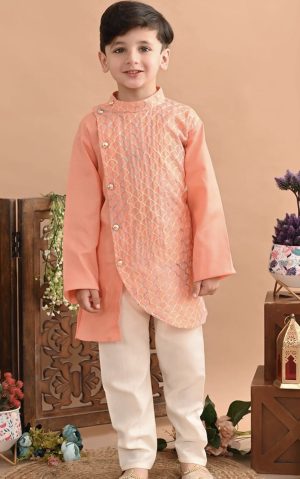 Embroidered Angrakha Kurta Set - Image 3