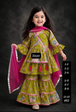 Kids Cotton Kurti Sharara And Dupatta Set - Image 2