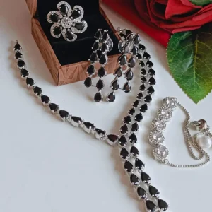 American Diamond Necklace paired with Matching Ring, and a Bracelet - Image 1