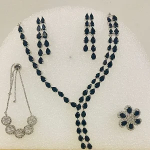American Diamond Necklace paired with Matching Ring, and a Bracelet - Image 2