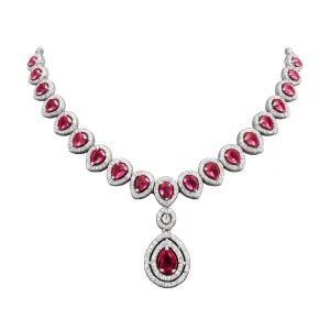 American Diamond Studded Necklace with Earrings and Maang Tikka - Image 2