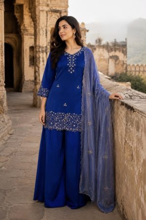 Silk Ensemble with Pearl Handwork - Image 4