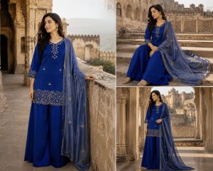 Silk Ensemble with Pearl Handwork - Image 3