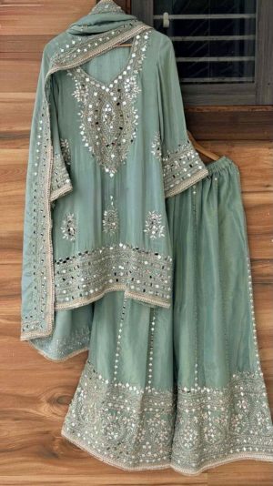 Shimmer Tissue Sharara Suit - Image 5