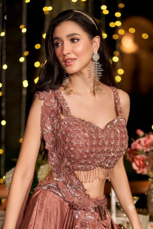 Mocha Muse Draped Indo-Western Lehenga - Image 3