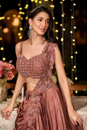Mocha Muse Draped Indo-Western Lehenga - Image 2