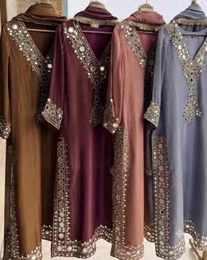 Shimmer Tissue Designer Suit with Mirror Embroidery - Image 2