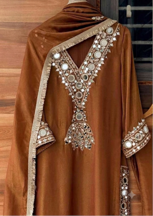 Shimmer Tissue Designer Suit with Mirror Embroidery - Image 3