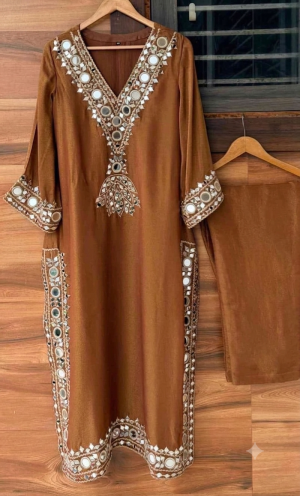 Shimmer Tissue Designer Suit with Mirror Embroidery - Image 10