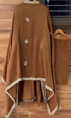 Shimmer Tissue Designer Suit with Mirror Embroidery - Image 11