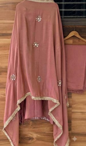 Shimmer Tissue Designer Suit with Mirror Embroidery - Image 13