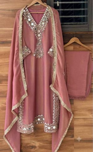 Shimmer Tissue Designer Suit with Mirror Embroidery - Image 12