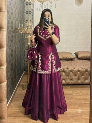 Russian Silk Gota Patti Embroidered Set - Image 2