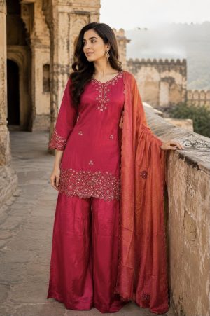 Silk Ensemble with Pearl Handwork - Image 5