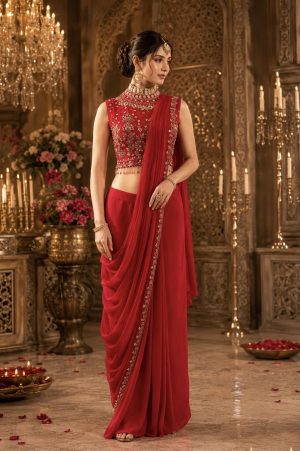 Chinnon Silk Draped Saree Dress - Image 1