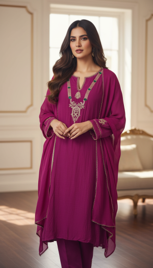 Elegant Cotton Embroidered Outfit - Image 1
