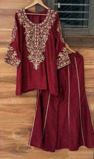 Raw Silk Designer Sharara - Image 17