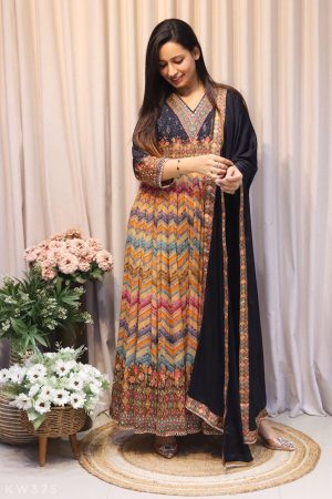 Chinnon Printed Gown With Dupatta - Image 1