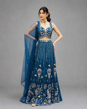 Handworked Dola Silk Lehenga - Image 1