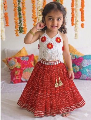 The Crochet top & Bandhani Lehenga - Image 1