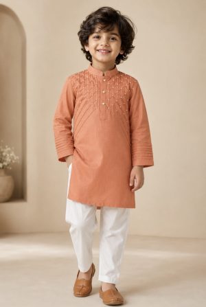 Ethnic Linen Kurta Pant with beadwork - Image 1