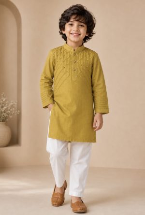 Ethnic Linen Kurta Pant with beadwork - Image 3