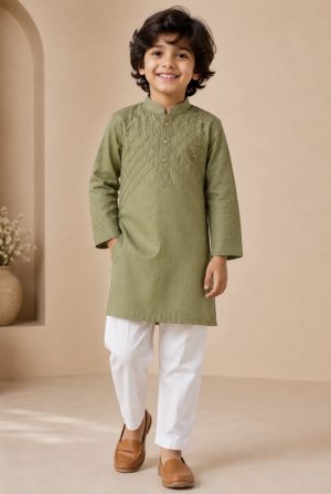 Ethnic Linen Kurta Pant with beadwork - Image 2
