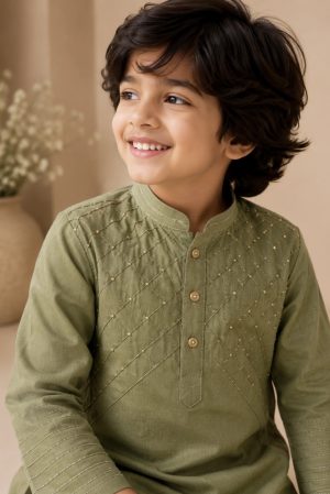 Ethnic Linen Kurta Pant with beadwork - Image 4