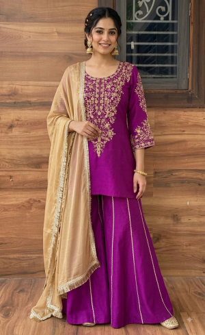 Raw Silk Designer Sharara - Image 1