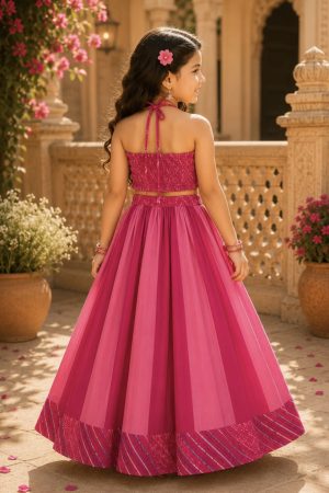 Leheriya Pure Cotton Dual Tone Crop Top with Lehenga - Image 7