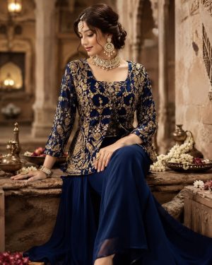 Georgette Jacket Crop Top with Sharara - Image 1