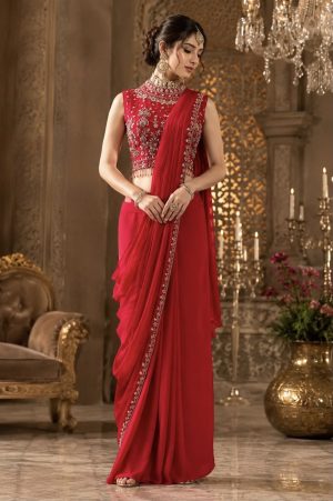 Chinnon Silk Draped Saree Dress - Image 3