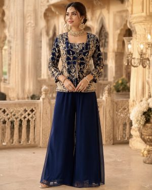 Georgette Jacket Crop Top with Sharara - Image 2
